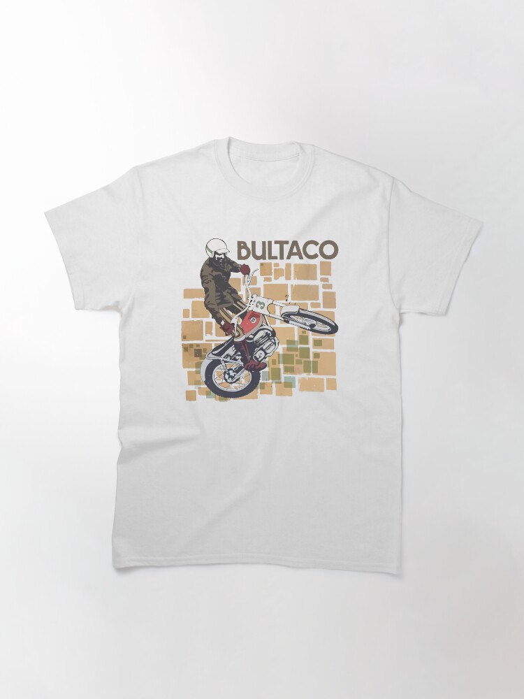 Thumbnail 3 of 7, Classic T-Shirt, Bultaco Moto Rider Jumping In Action designed and sold by MaverickMoto.