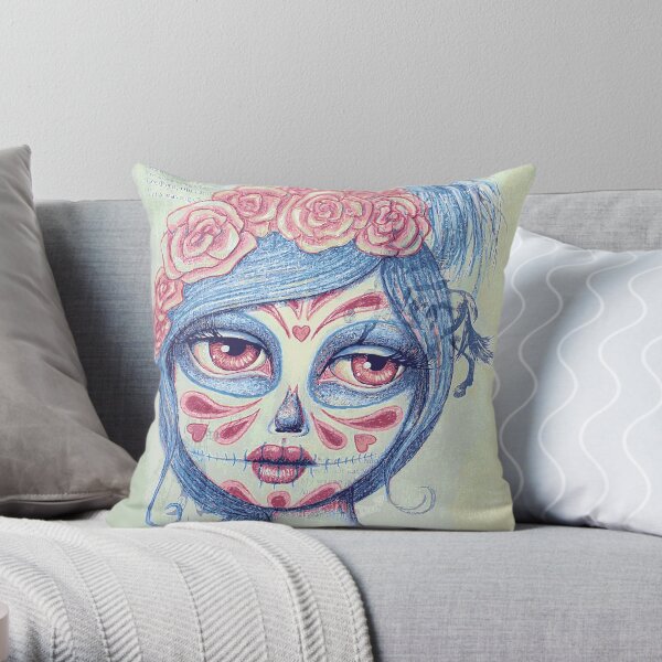 Sugar Skull Girl 3 of 3 Throw Pillow