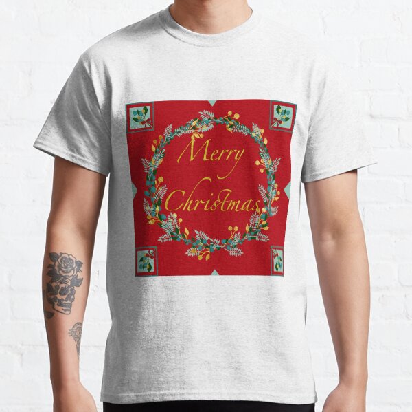 Traditional Golden Berry Merry Christmas Wreath Classic T-Shirt