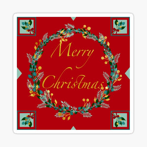 Traditional Golden Berry Merry Christmas Wreath  Sticker