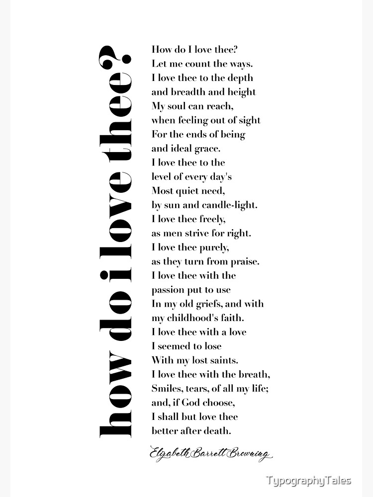 How Do I Love Thee Sonnet 43 Elizabeth Barrett Browning Greeting Card By Typographytales Redbubble