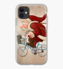 Santa Claus rides a bicycle iPhone Case
