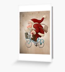 Santa Claus rides a bicycle Greeting Card