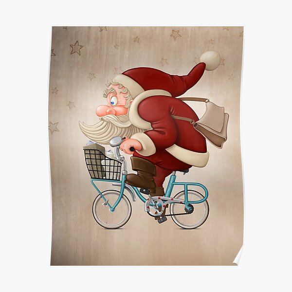 Santa Claus rides a bicycle Poster
