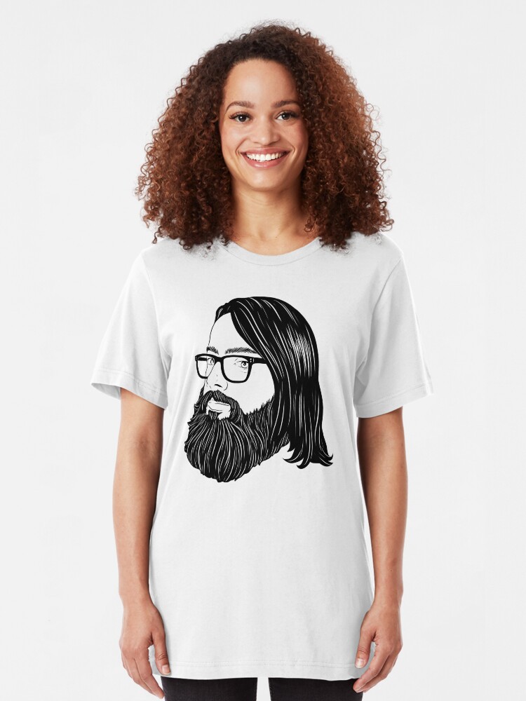 Alternate view of Bearded bisexual bear - black lines Slim Fit T-Shirt
