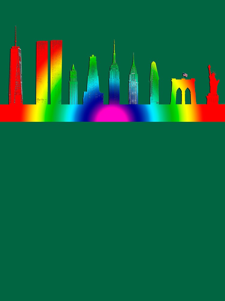 Thumbnail 7 of 7, Classic T-Shirt, Radial Rainbow New York City Skyline designed and sold by Warren Paul Harris.