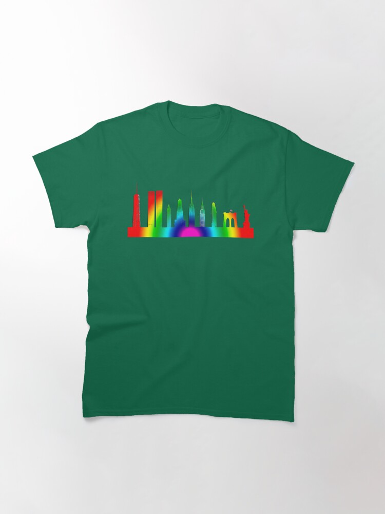 Classic T-Shirt, Radial Rainbow New York City Skyline designed and sold by Warren Paul Harris