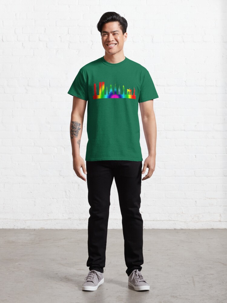 Thumbnail 3 of 7, Classic T-Shirt, Radial Rainbow New York City Skyline designed and sold by Warren Paul Harris.