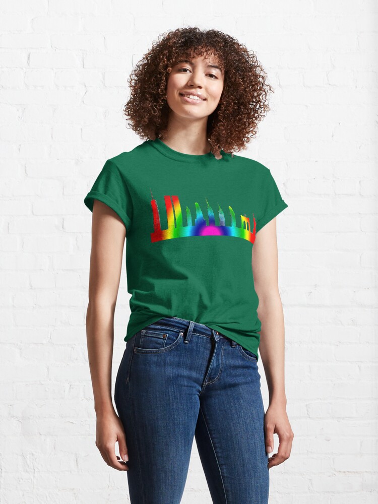 Thumbnail 4 of 7, Classic T-Shirt, Radial Rainbow New York City Skyline designed and sold by Warren Paul Harris.