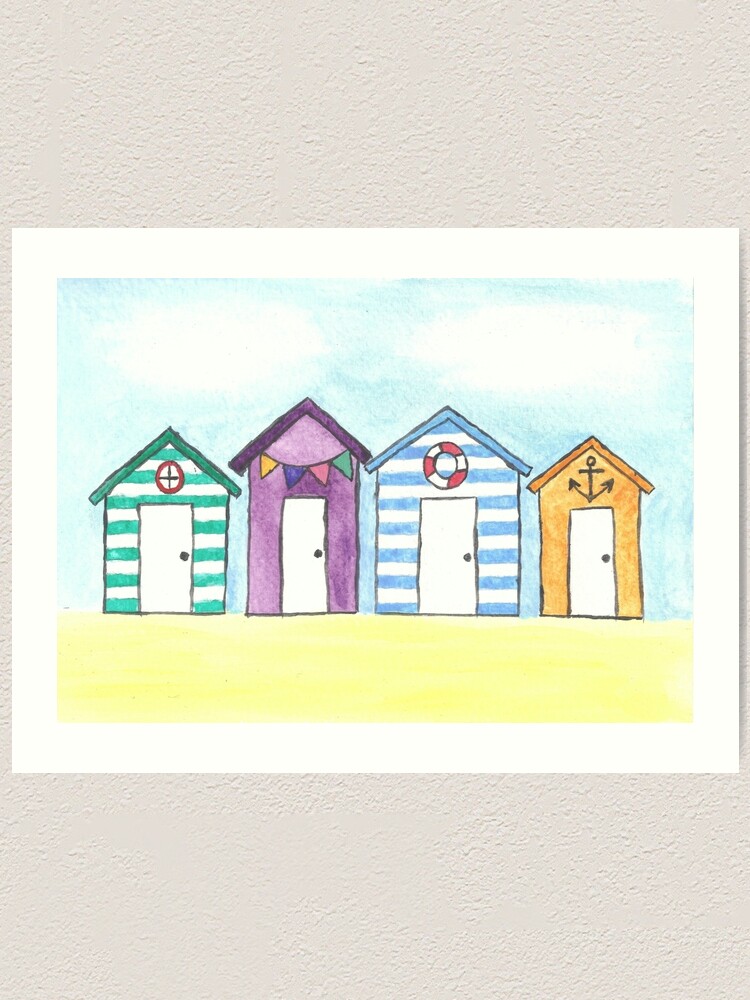 Home Living Home Décor Quality print of my watercolour Beach huts picture Wall Hangings etna