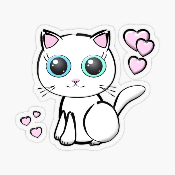 Gatito Kawaii blanco con un ojo de cada color Pegatina transparente