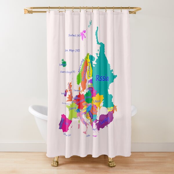 World Map Shower Curtain Colorful Political Print for Bathroom