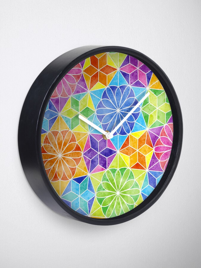 Alternate view of Rainbow mandala kaleidoscope Clock