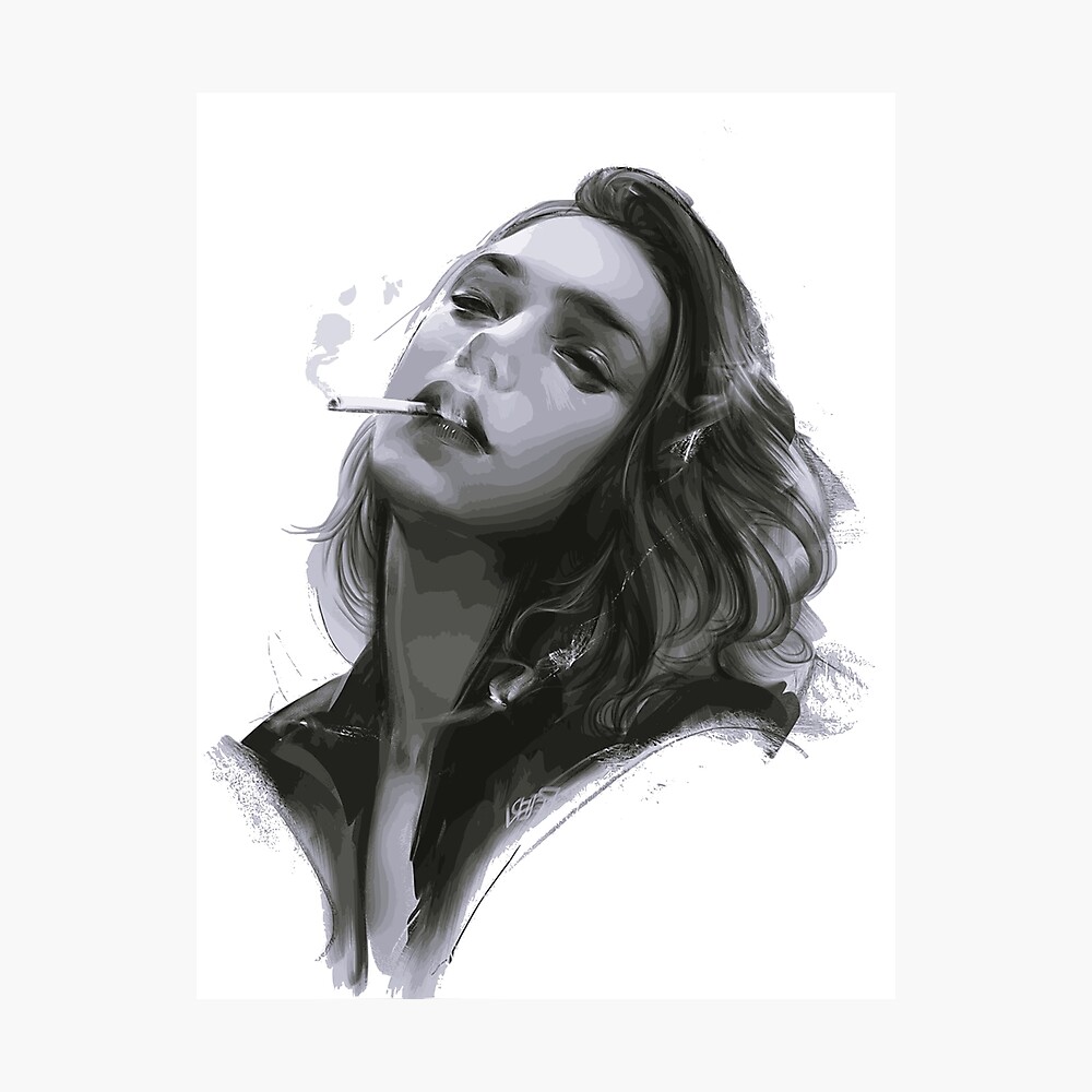 Poster Fille Qui Fume Une Cigarette En Noir Et Blanc Par Lorenzognech Redbubble