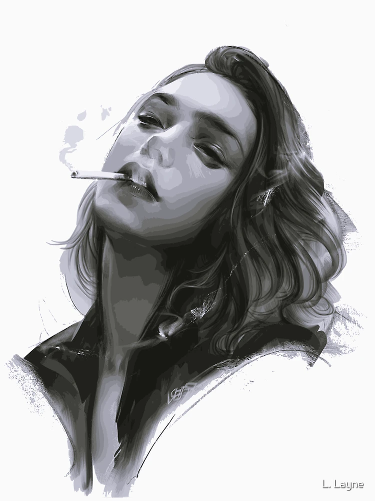 Girl Smoking a Cigarette Black and White Design