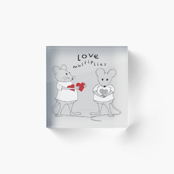 MantraMouse® Love Multiplies Cartoon in Gray Background Acrylic Block