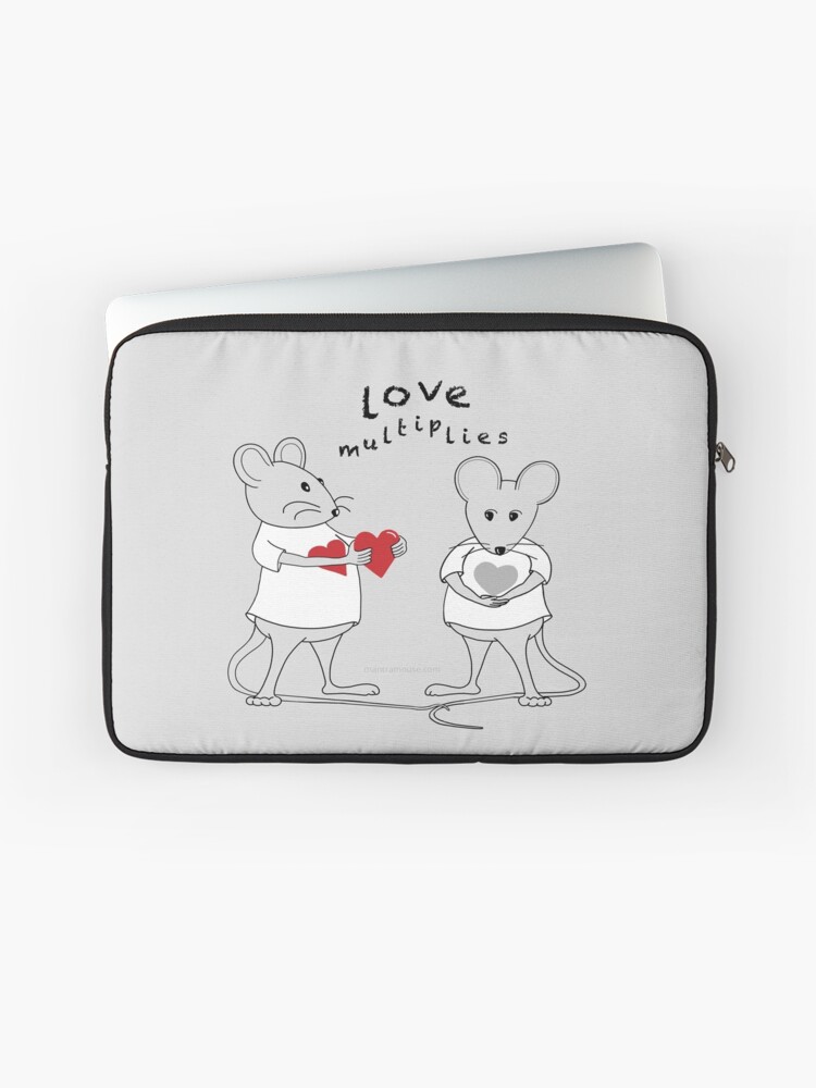 Thumbnail 1 of 2, Laptop Sleeve, MantraMouse® Love Multiplies Cartoon in Gray Background designed and sold by donnamartini.