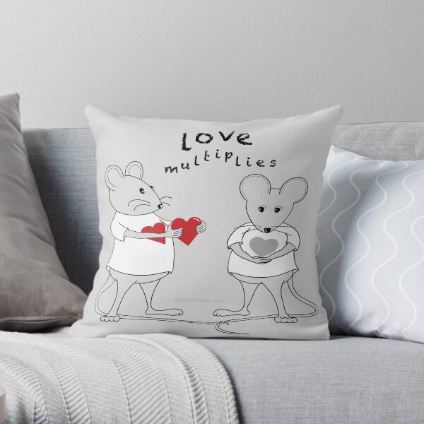 MantraMouse® Love Multiplies Cartoon in Gray Background Throw Pillow