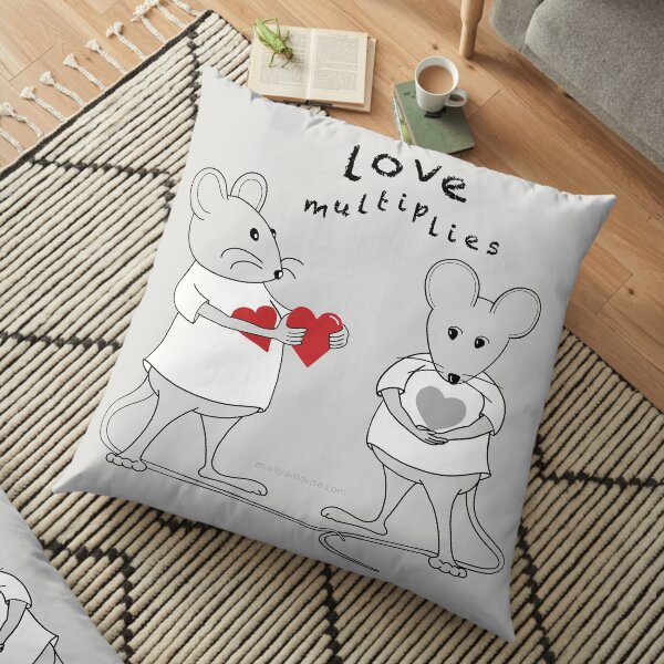 MantraMouse® Love Multiplies Cartoon in Gray Background Floor Pillow