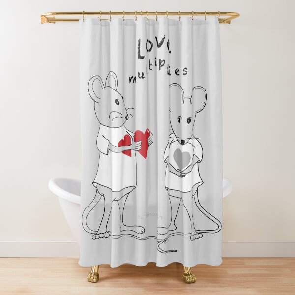 MantraMouse® Love Multiplies Cartoon in Gray Background Shower Curtain