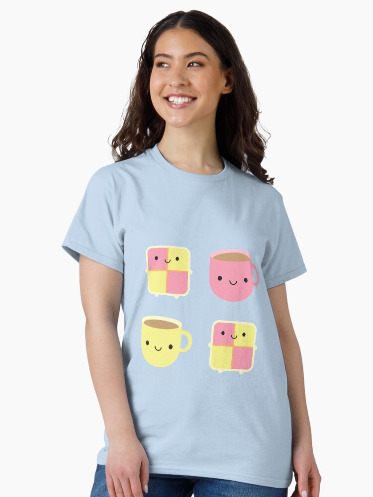 Thumbnail 1 of 7, Classic T-Shirt, Kawaii Battenberg Cake & Cup of Tea designed and sold by marcelinesmith.