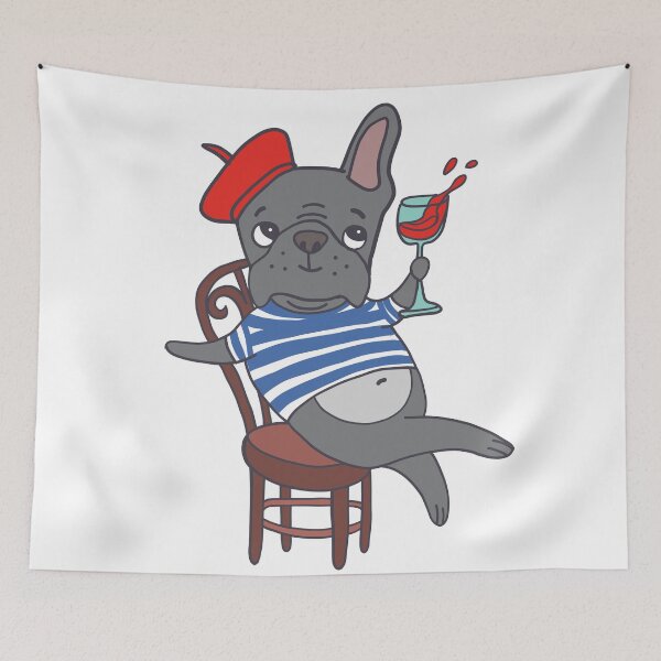 Item preview, Very French bulldog with a glass of red wine designed and sold by Jen-Yellow.