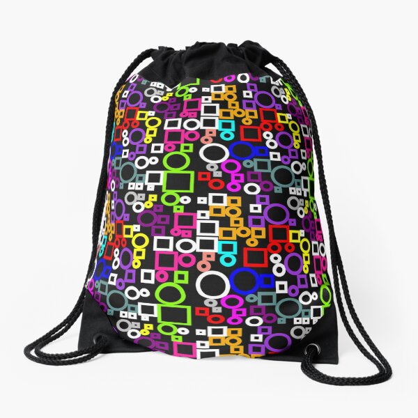 Happy Circles and Squares Drawstring Bag