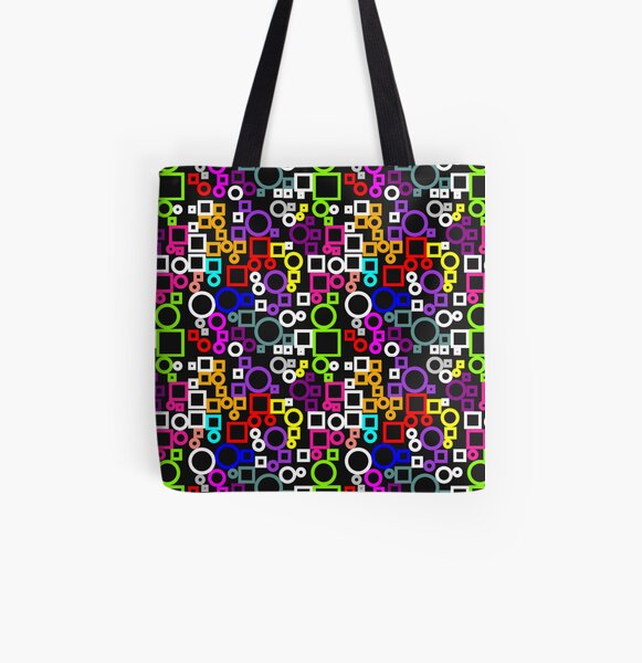 Happy Circles and Squares All Over Print Tote Bag