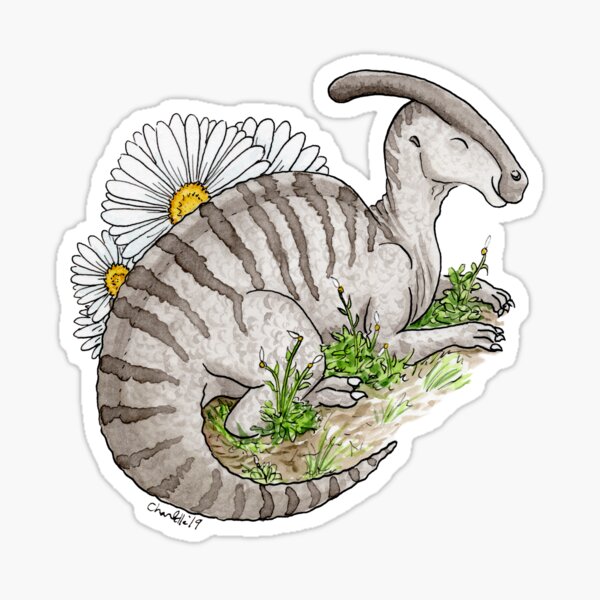 Parasaurolophus + Daisies Sticker