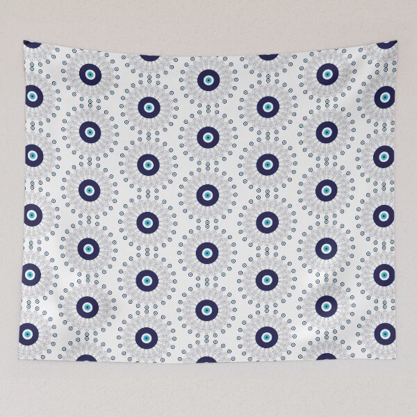 Item preview, Navy Blue White Mediterranean Evil Eye Mandala Pattern designed and sold by HotHibiscus.