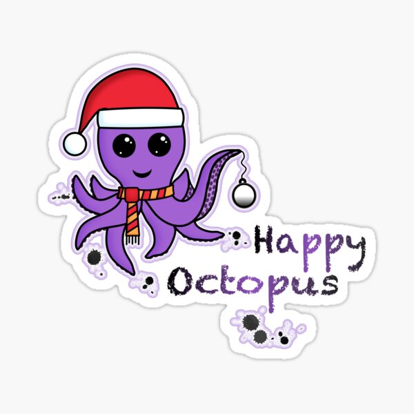 Happy octopus, pulpo kawaii navideño Pegatina brillante