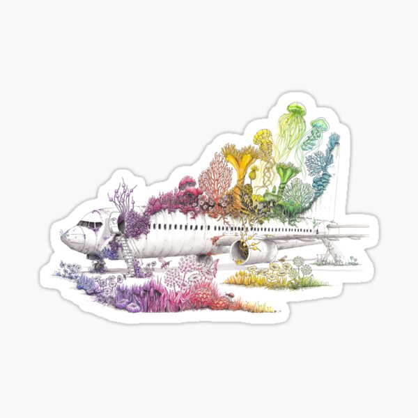 Long Landed - Plane Painting - Rainbow Nature Sticker
