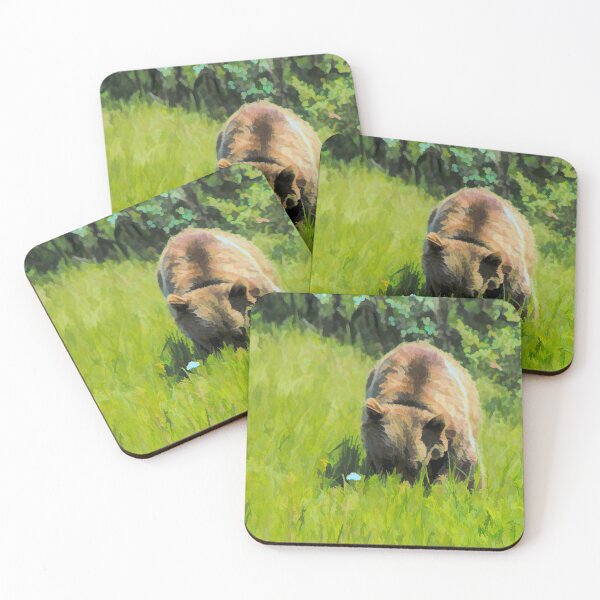 Item preview, Grizzly grazing on wild alpine flowers illustration. designed and sold by CanadianWild418.