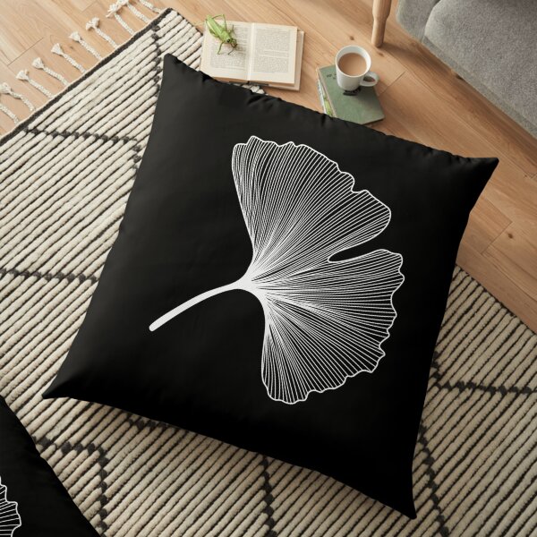Ginkgo Biloba leaves pattern - WHITE Floor Pillow