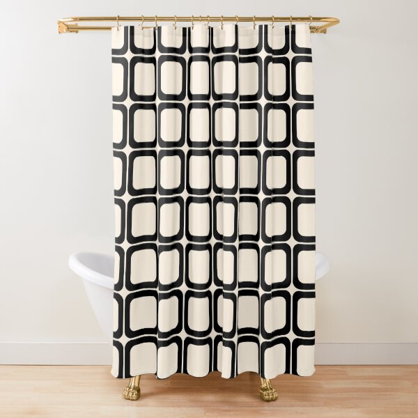 Aperçu de l'œuvre Carreaux rétro motif minimaliste géométrique noir et crème d'amande créée et vendue par kierkegaard.