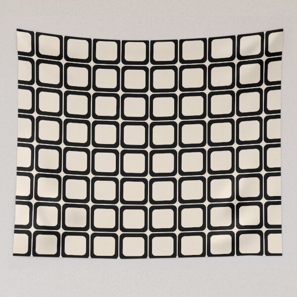 Item preview, Retro Tiles Black and Almond Cream Geometric Minimalist Pattern designed and sold by kierkegaard.