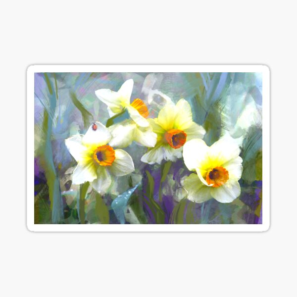 Daffodils on misty blue Sticker