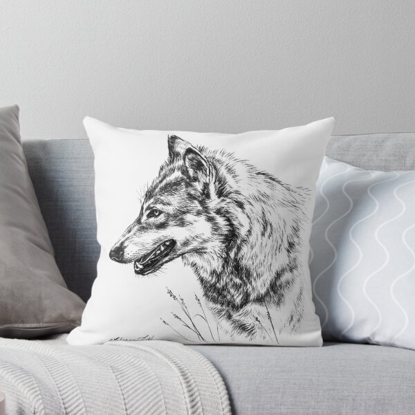 Aperçu de l'œuvre Portrait de profil Timberwolf noir et blanc créée et vendue par Rebecca Latham.