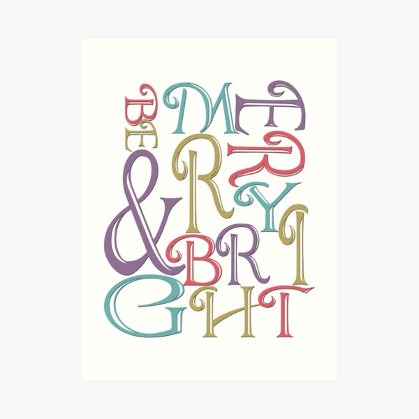 Modern Typography Merry and Bright Art Print