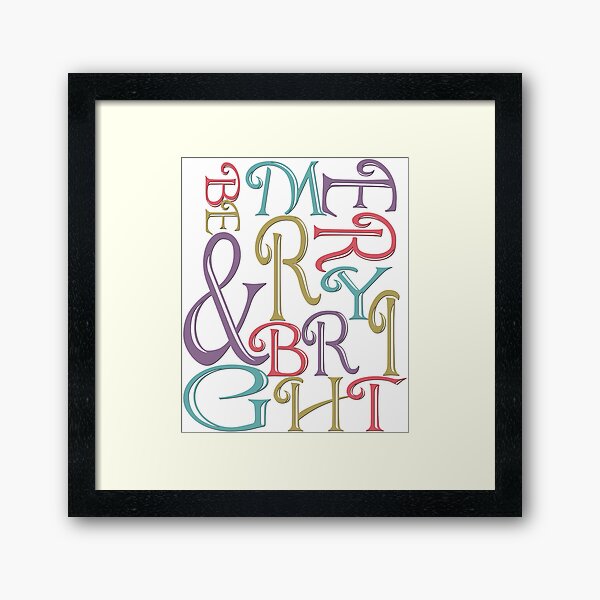 Modern Typography Merry and Bright Framed Art Print