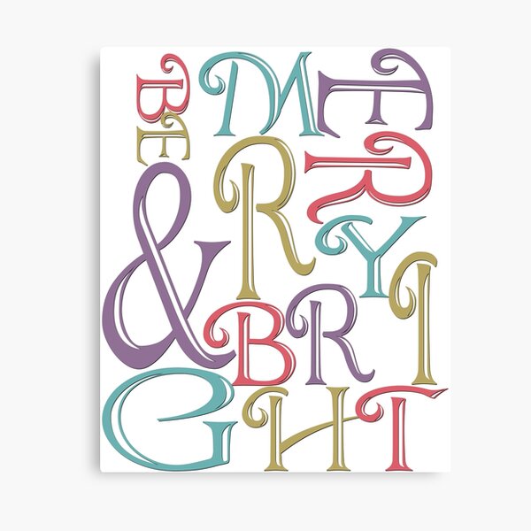 Modern Typography Merry and Bright Canvas Print