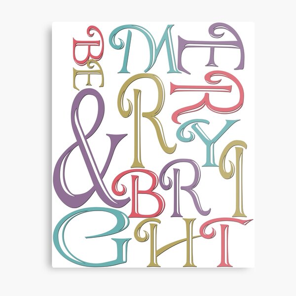 Modern Typography Merry and Bright Metal Print