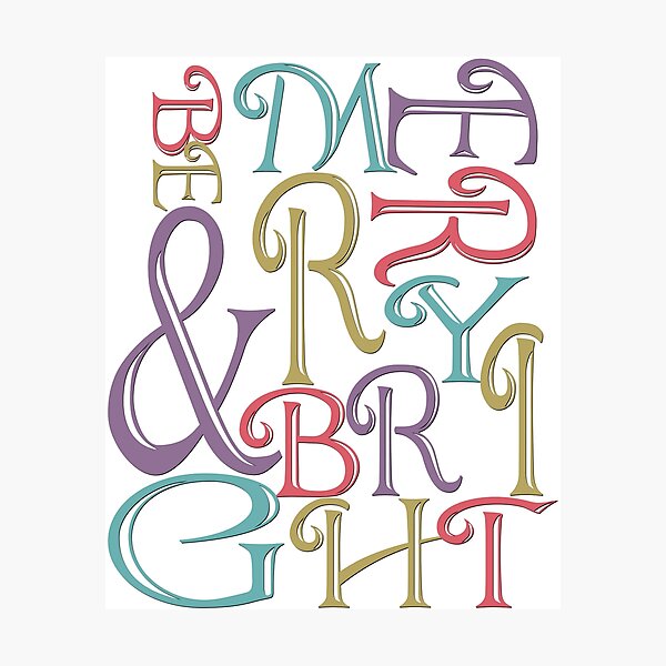 Modern Typography Merry and Bright Photographic Print