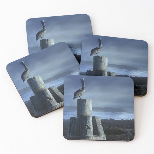 Item preview, Seaside Pelican on Pilings with Full Moon designed and sold by Stephanie Laird.