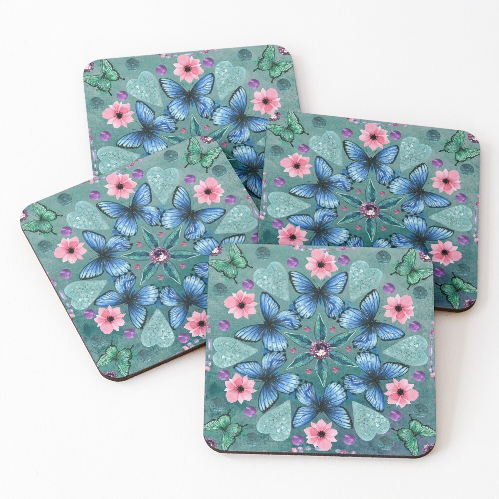 A Kaleidoscope of Butterflies (Teal) Coasters (Set of 4)
