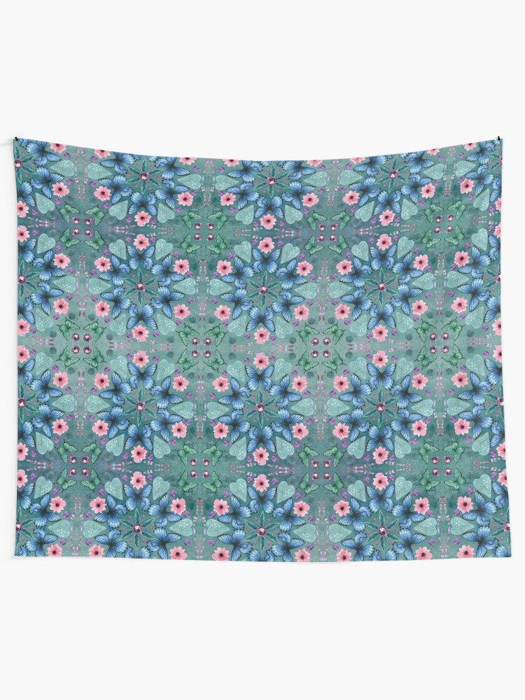Alternate view of A Kaleidoscope of Butterflies (Teal) Tapestry