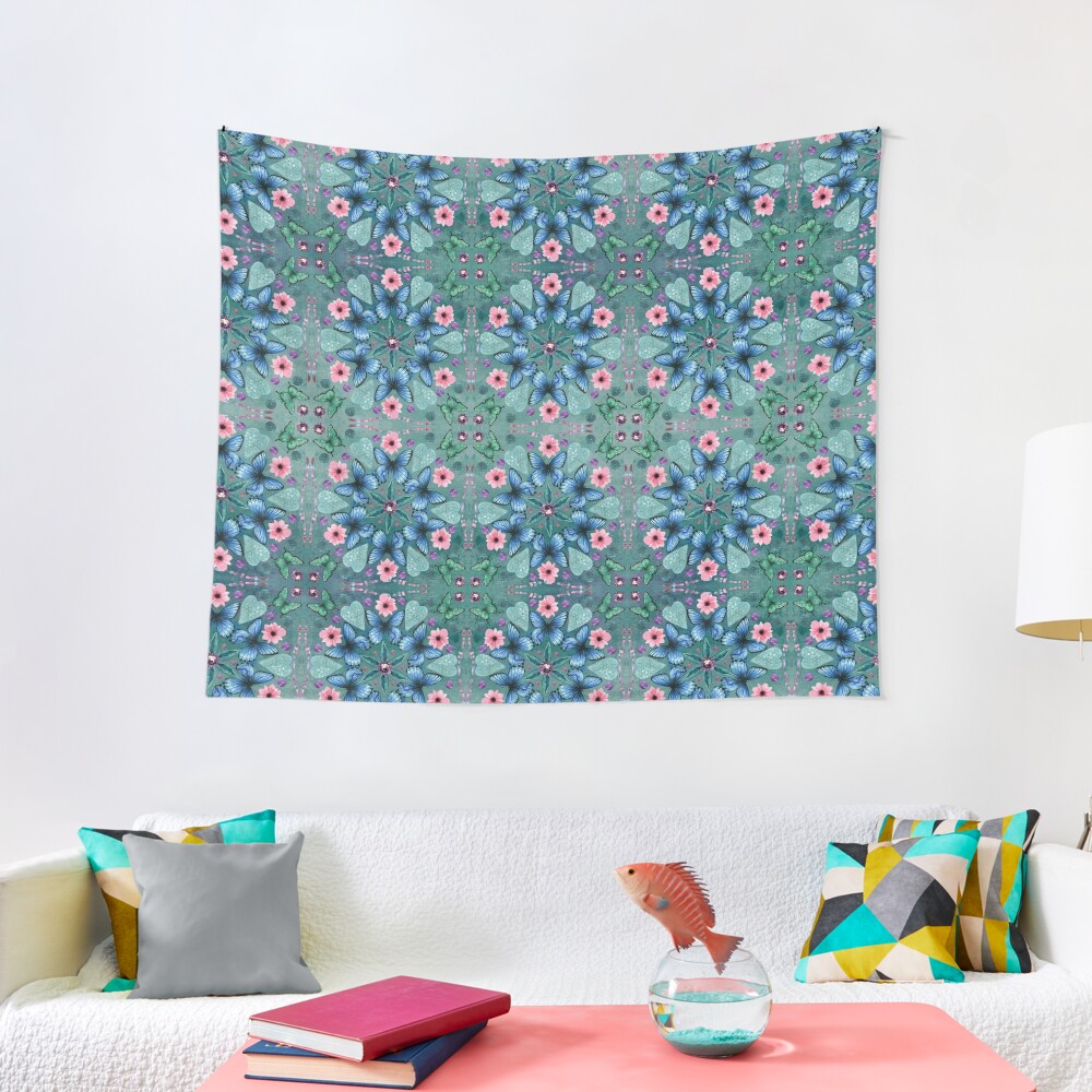 A Kaleidoscope of Butterflies (Teal) Tapestry