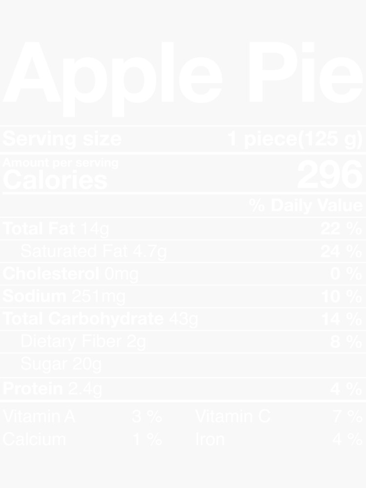 "Apple Pie Nutritional Facts Label Costume Thanksgiving Gifts " Sticker