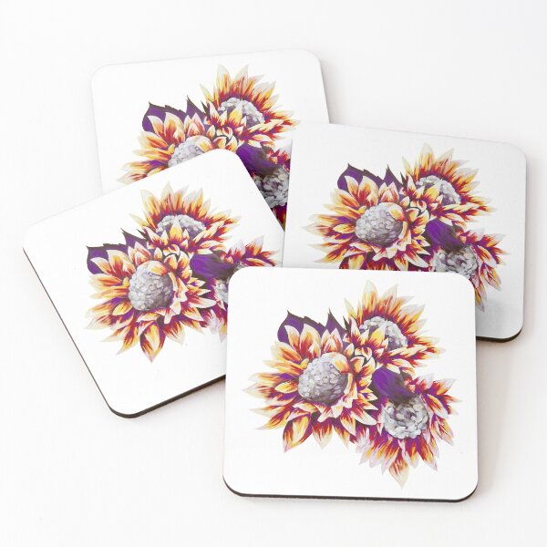 Red, Yellow, and Purple Sunflower Cluster Coasters (Set of 4)