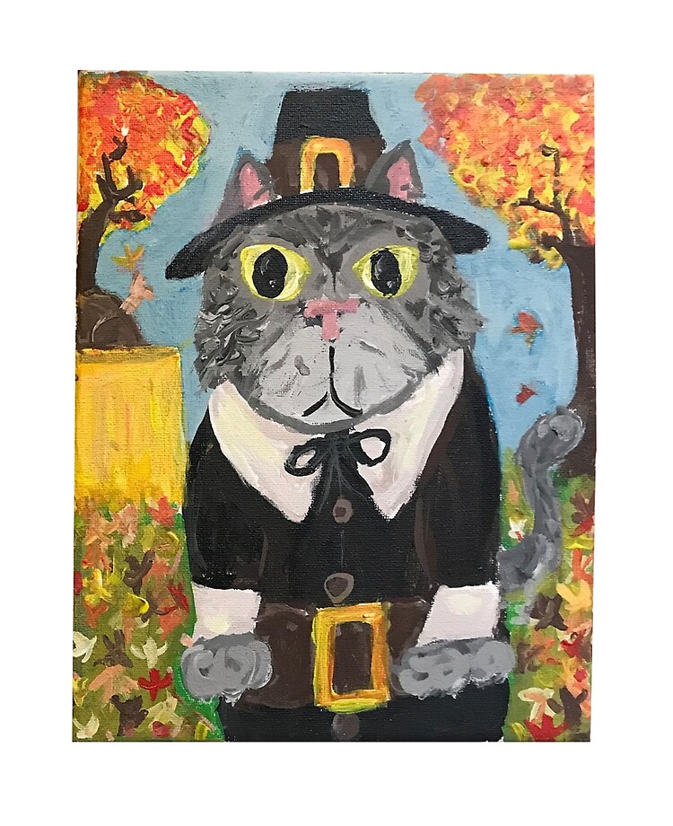 Pilgrim Cat Folk Art Thanksgiving Cat Boy Painting | iPad Case & Skin